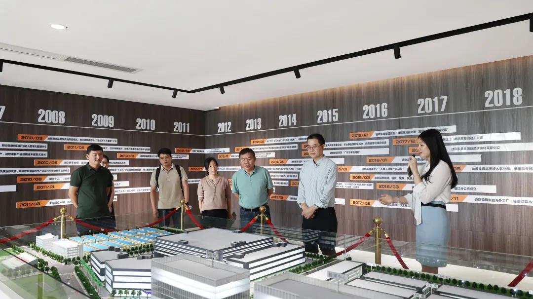 在沙盤前，工作人員為王克會長講解集團的發展規劃