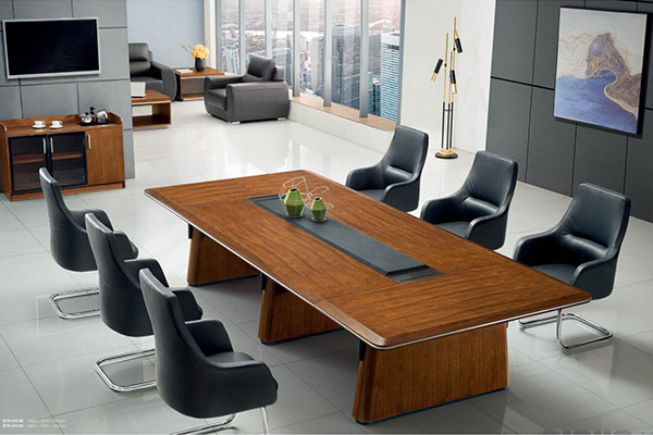 流線型簡潔胡桃木2.4米-3.6米大會議臺-御泰