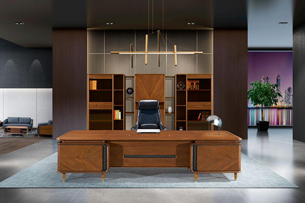 2020新品-乘風系列-胡桃木辦公大班臺-迪歐家具
